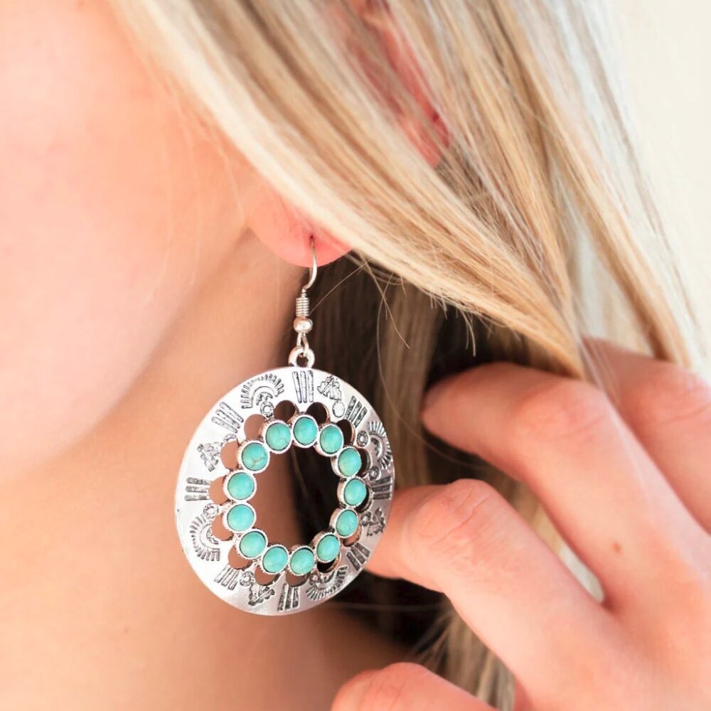Paparazzi Jewelry Accessories - Organically Omega - Blue Earrings - Vintage